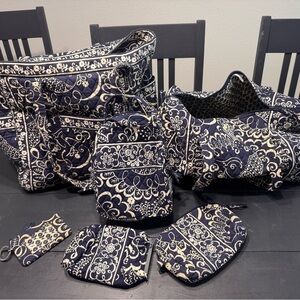 Vera Bradley Navy and Cream Quilted Bag Set